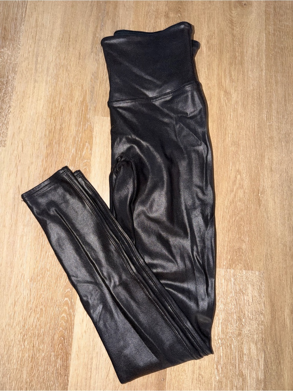 SPANX Shiny Black Faux-Leather High-Waist Leggings